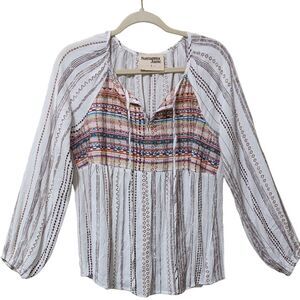 Savannah Jane Boho embroidered flowy long sleeve peasant blouse size small